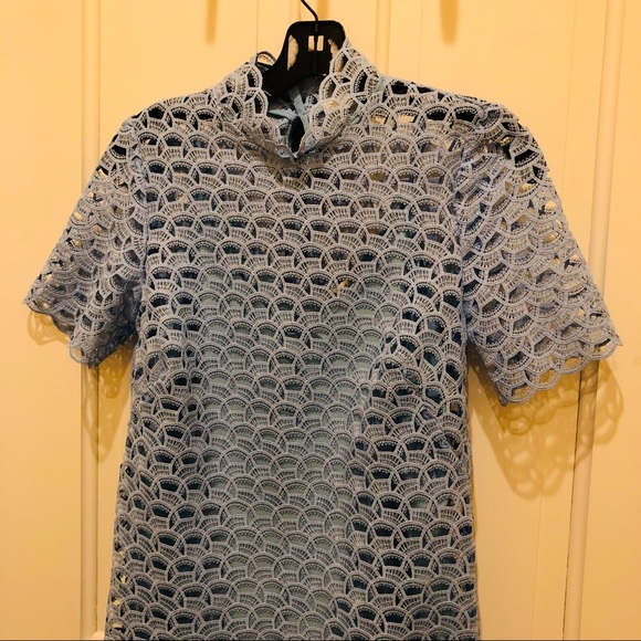 🎀SOLD🎀Sandro Air Blue Lace Dress with Bow - Picture 5 of 7